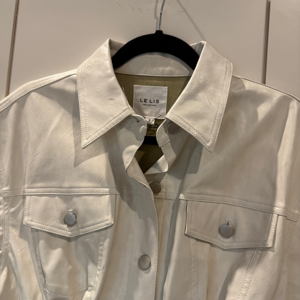 Revolve ~ Cream Short-Sleeve Leather Romper - Picture 4 of 6
